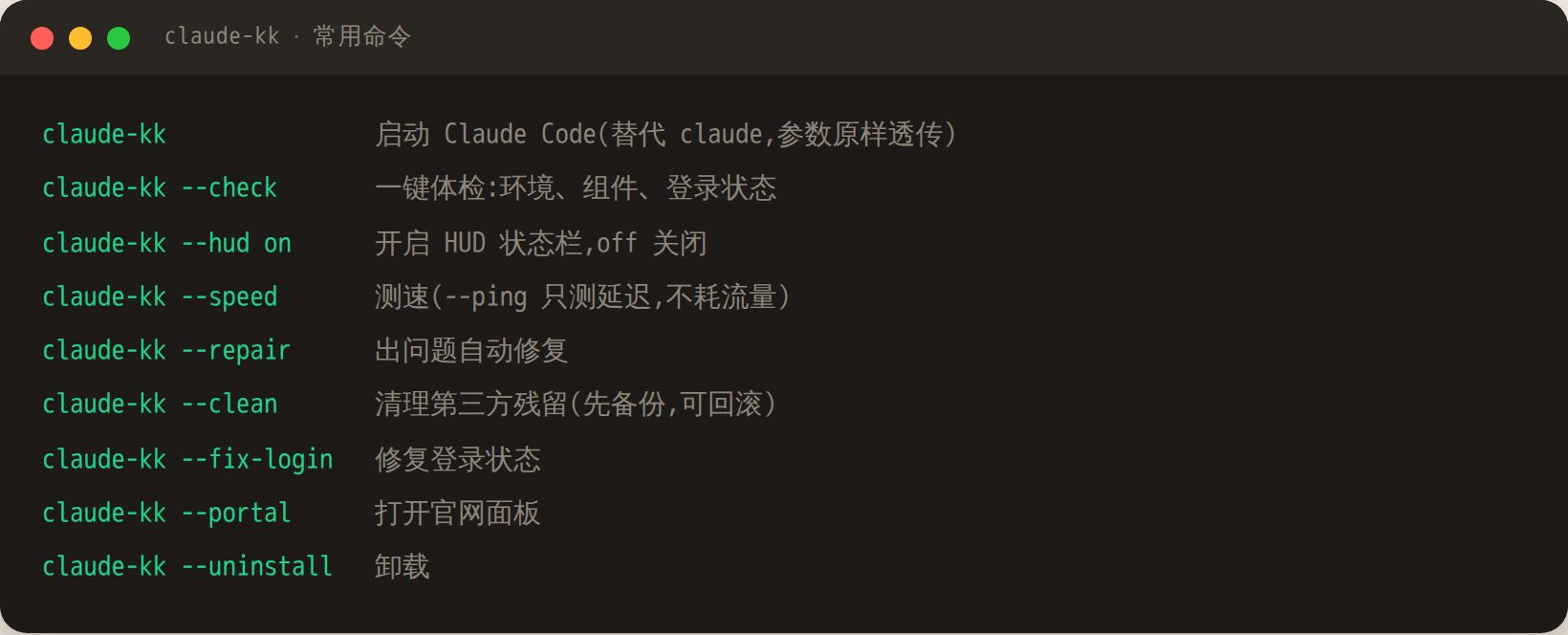常用命令一览界面示例
